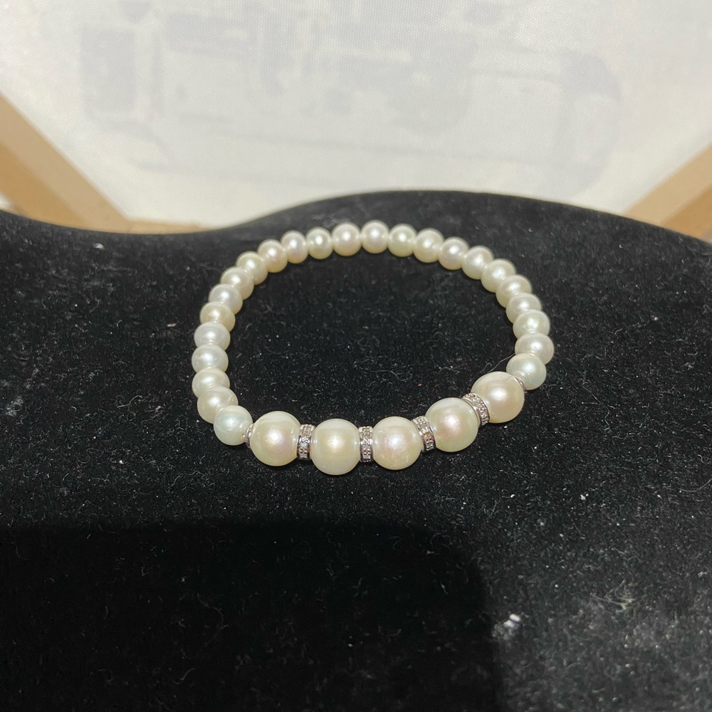 Faux Pearl Stretch Bracelet Rhinestone Spacer Bridal Prom